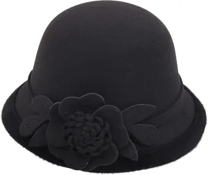 Derby Hats for Women Faux Wool Fascinators Bowler Hats with Flower Vintage Church Tea Party Basin Cap Bucket Caps