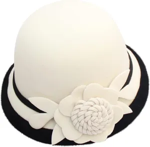 Derby Hats for Women Faux Wool Fascinators Bowler Hats with Flower Vintage Church Tea Party Basin Cap Bucket Caps