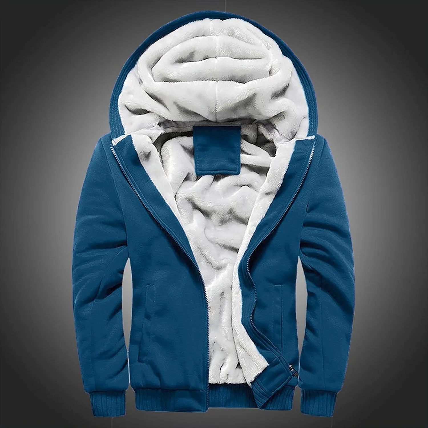 DuDubaby Men Long Sleeve Hoodie Hoodie Winter Warm Fleece Zipper Sweater Jacket Outwear Coat