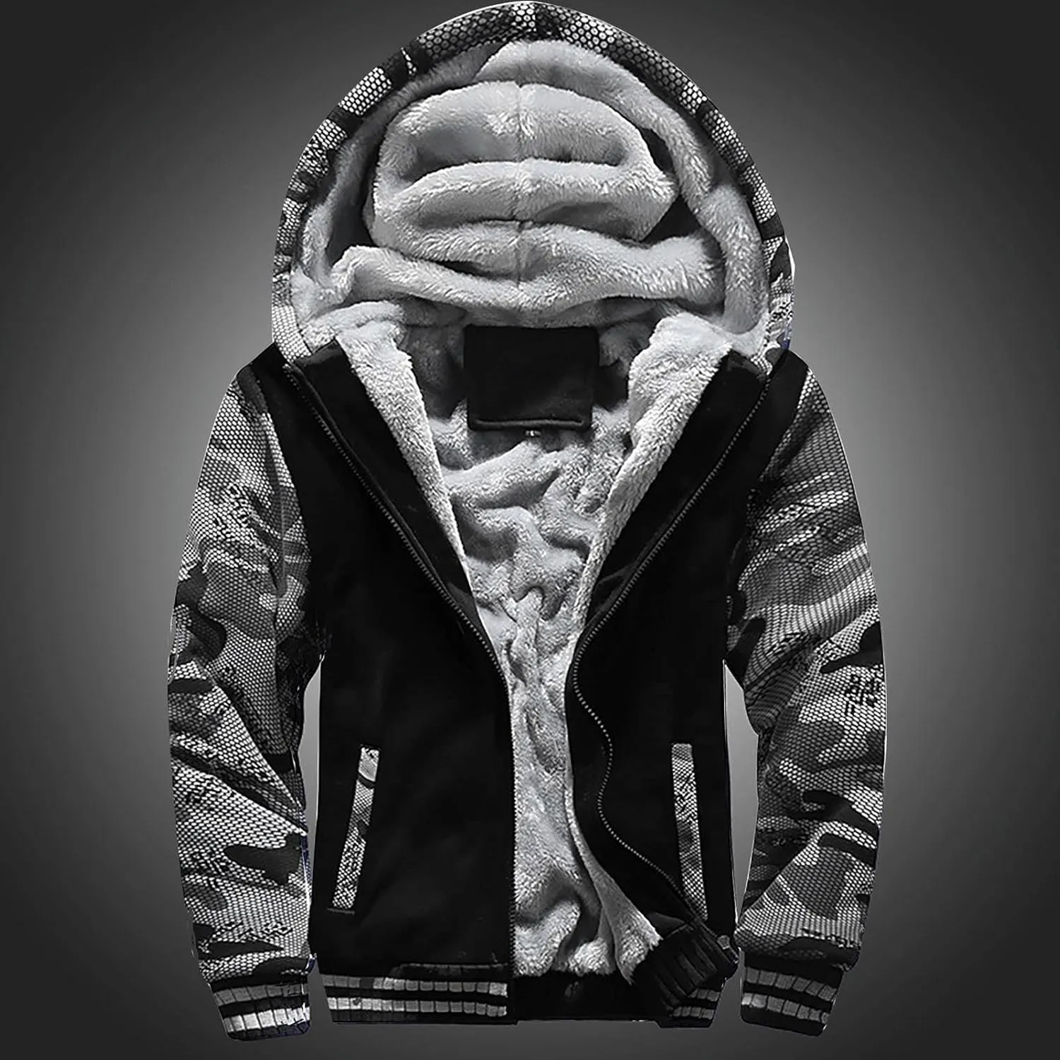 DuDubaby Men's Autumn and Winter Color Loose Casual Plush Jacket