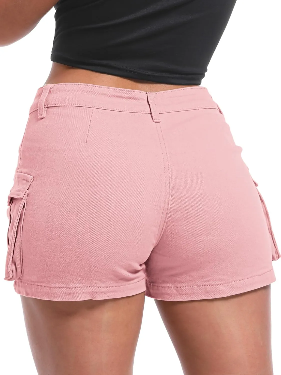 ELLEVEN Women's High-Stretch Cargo Shorts, Y2K Mini, High Waisted, Slim-Fitted Jean Shorts with Pockets