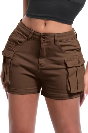 ELLEVEN Women's High-Stretch Cargo Shorts, Y2K Mini, High Waisted, Slim-Fitted Jean Shorts with Pockets