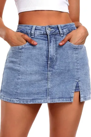 ELLEVEN Women’s Side Slit Denim Skort, High-Stretch,High Waisted,Y2K Mini Jean Skirt Shorts with 5 Pockets
