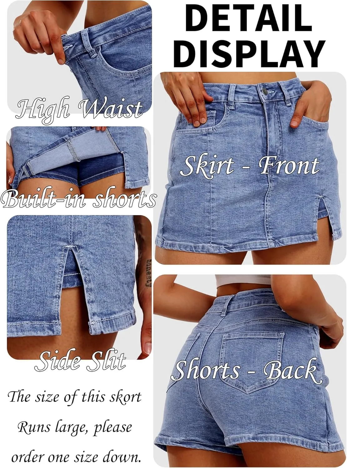 ELLEVEN Women’s Side Slit Denim Skort, High-Stretch,High Waisted,Y2K Mini Jean Skirt Shorts with 5 Pockets
