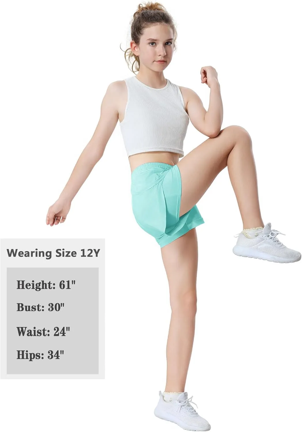 EXARUS Girls Shorts Running Athletic 2 in 1 Workout Dolphin with Pockets Sports Cheer Track for Kids 6-14Y