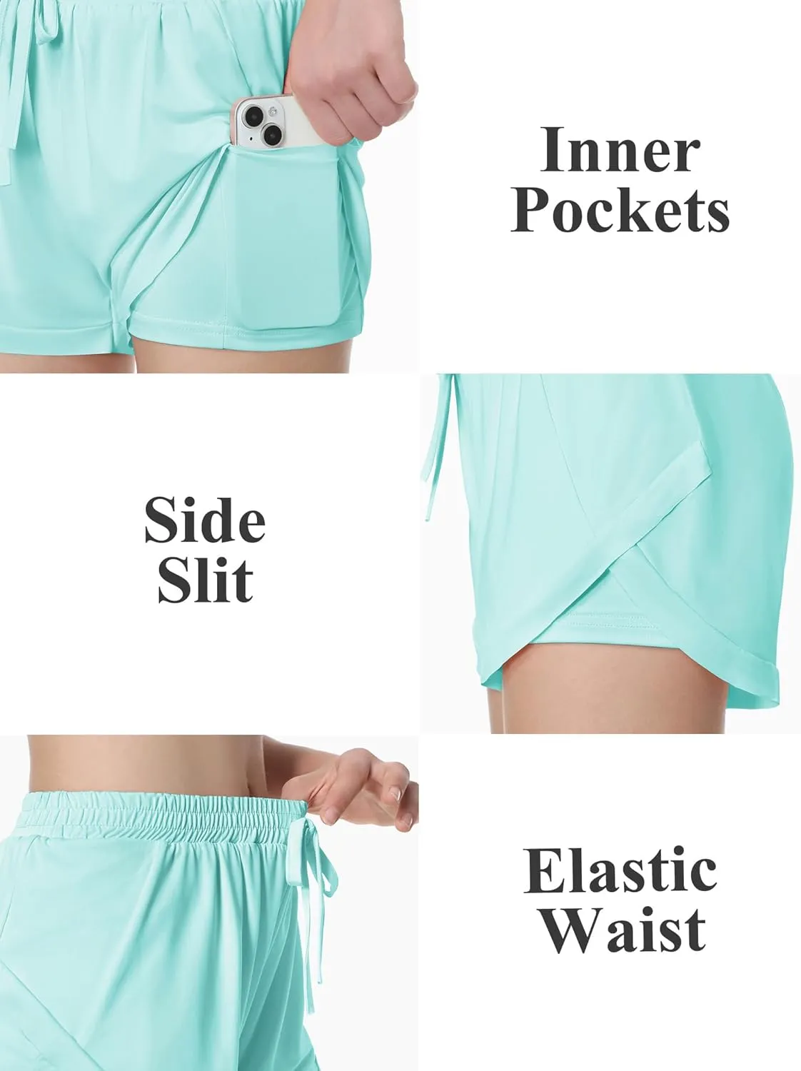 EXARUS Girls Shorts Running Athletic 2 in 1 Workout Dolphin with Pockets Sports Cheer Track for Kids 6-14Y
