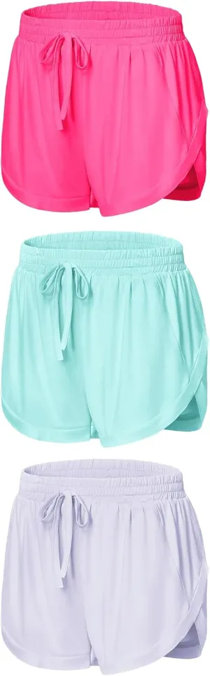 EXARUS Girls Shorts Running Athletic 2 in 1 Workout Dolphin with Pockets Sports Cheer Track for Kids 6-14Y