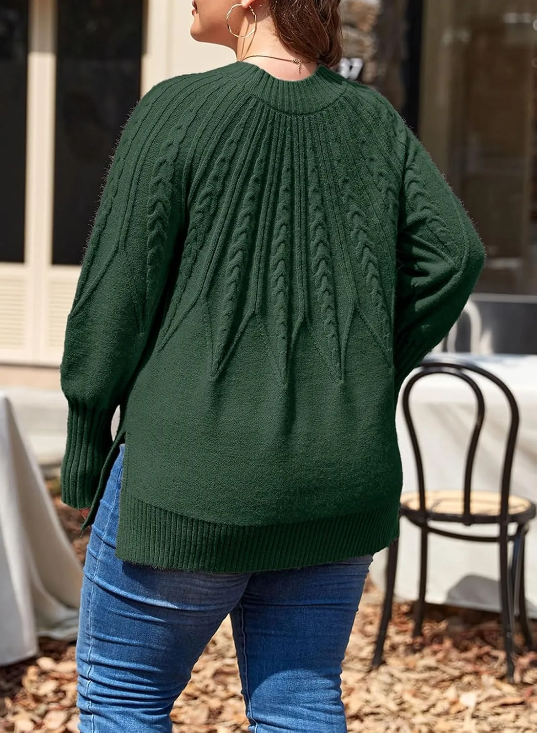 Eytino Womens Plus Size Sweater Casual Long Sleeve Crew Neck Slit Hem Cable Knit Chunky Tunic Jumper Tops(1X-5X)