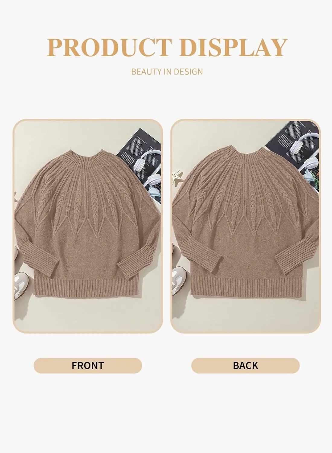 Eytino Womens Plus Size Sweater Casual Long Sleeve Crew Neck Slit Hem Cable Knit Chunky Tunic Jumper Tops(1X-5X)