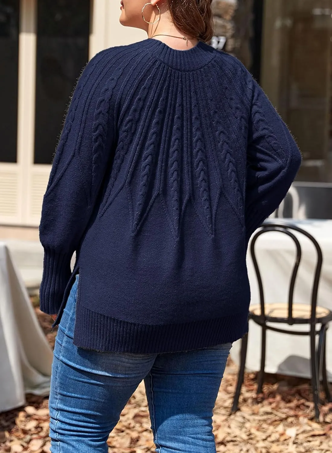Eytino Womens Plus Size Sweater Casual Long Sleeve Crew Neck Slit Hem Cable Knit Chunky Tunic Jumper Tops(1X-5X)