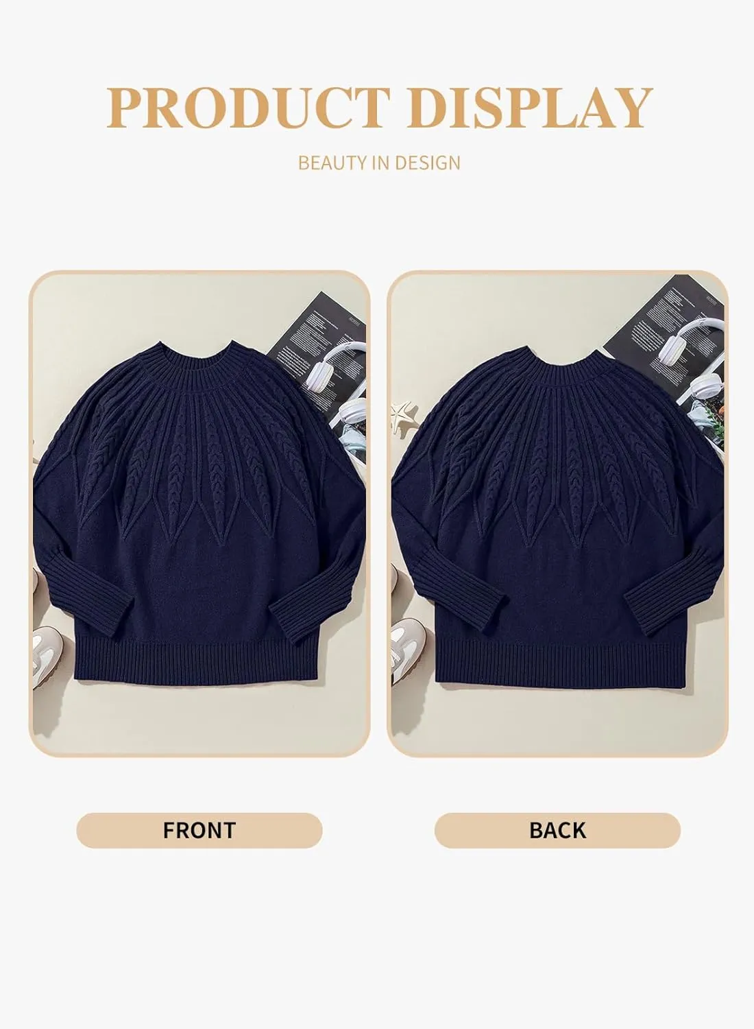 Eytino Womens Plus Size Sweater Casual Long Sleeve Crew Neck Slit Hem Cable Knit Chunky Tunic Jumper Tops(1X-5X)