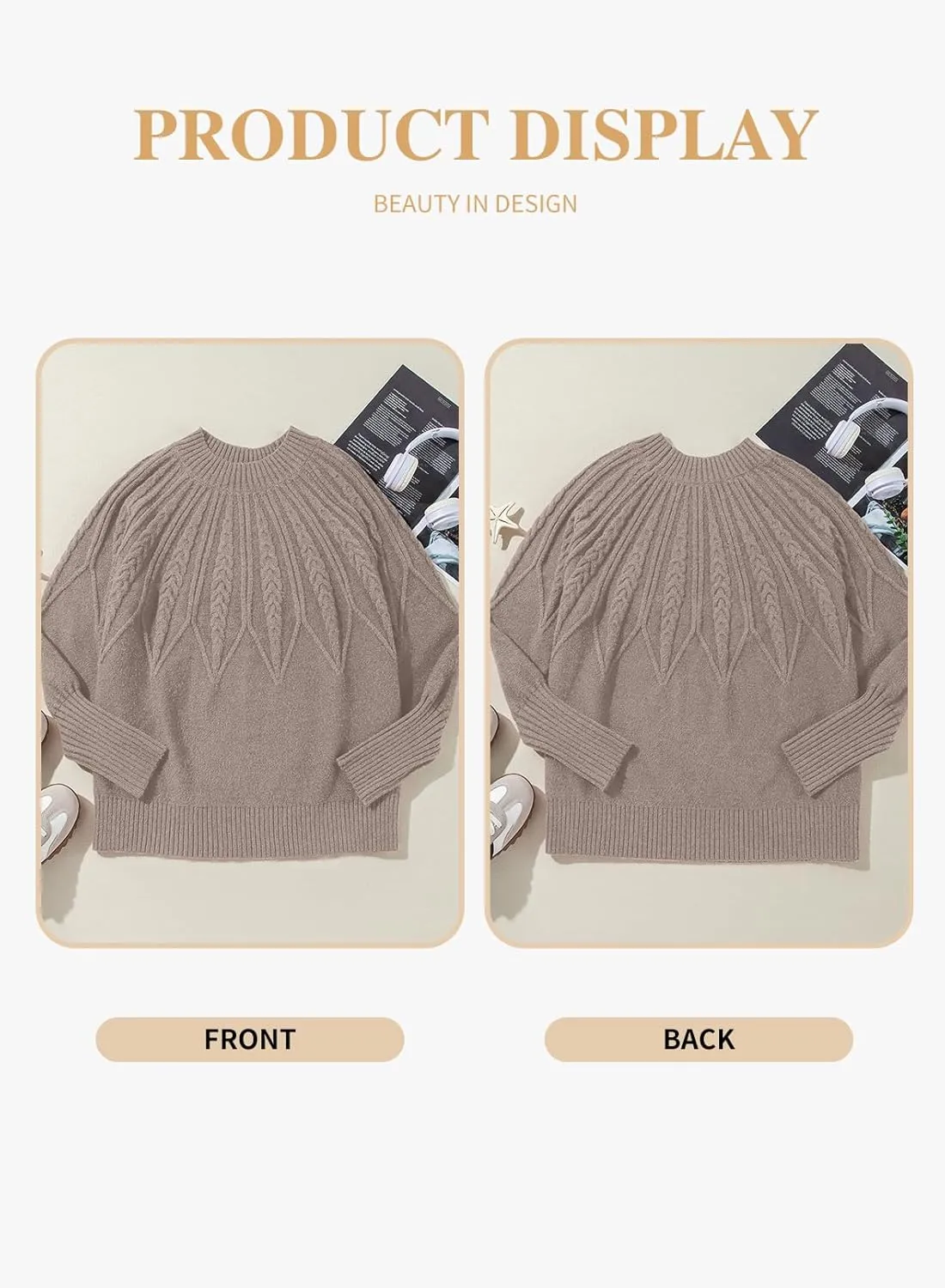 Eytino Womens Plus Size Sweater Casual Long Sleeve Crew Neck Slit Hem Cable Knit Chunky Tunic Jumper Tops(1X-5X)