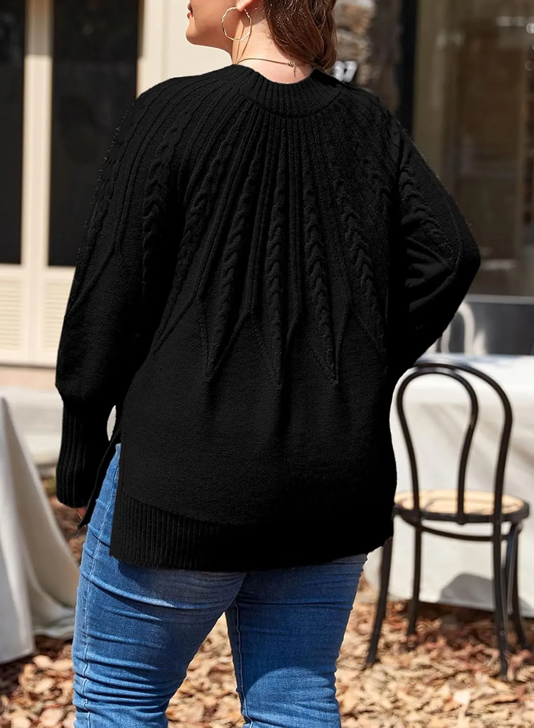 Eytino Womens Plus Size Sweater Casual Long Sleeve Crew Neck Slit Hem Cable Knit Chunky Tunic Jumper Tops(1X-5X)