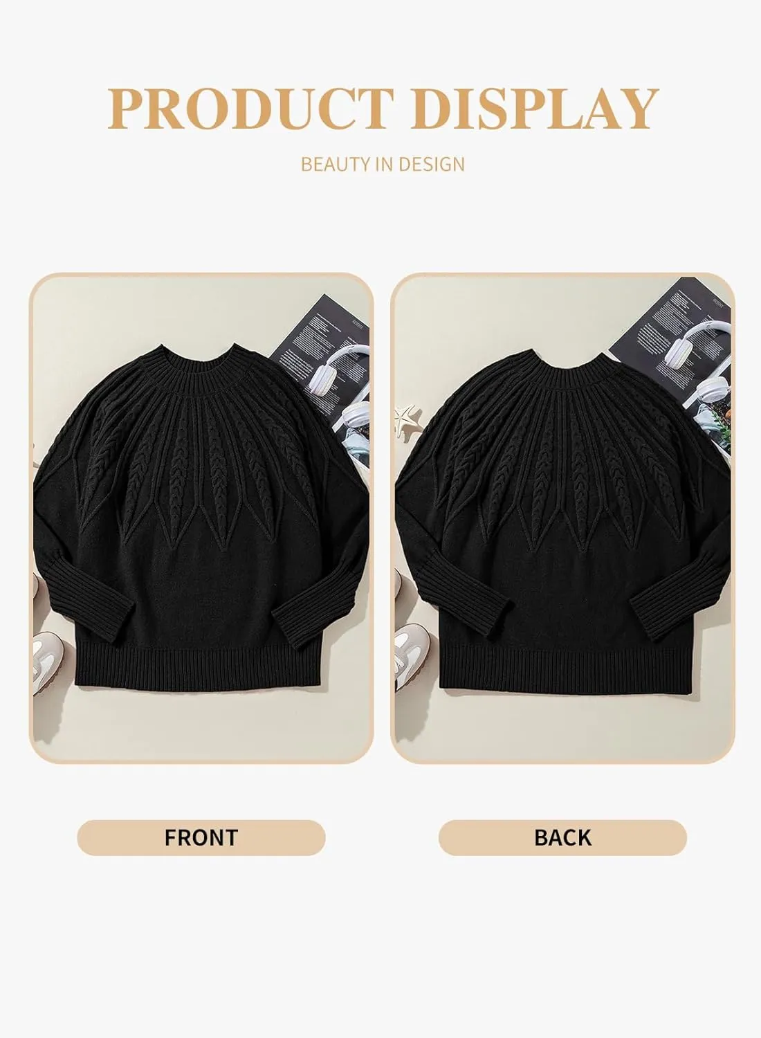 Eytino Womens Plus Size Sweater Casual Long Sleeve Crew Neck Slit Hem Cable Knit Chunky Tunic Jumper Tops(1X-5X)