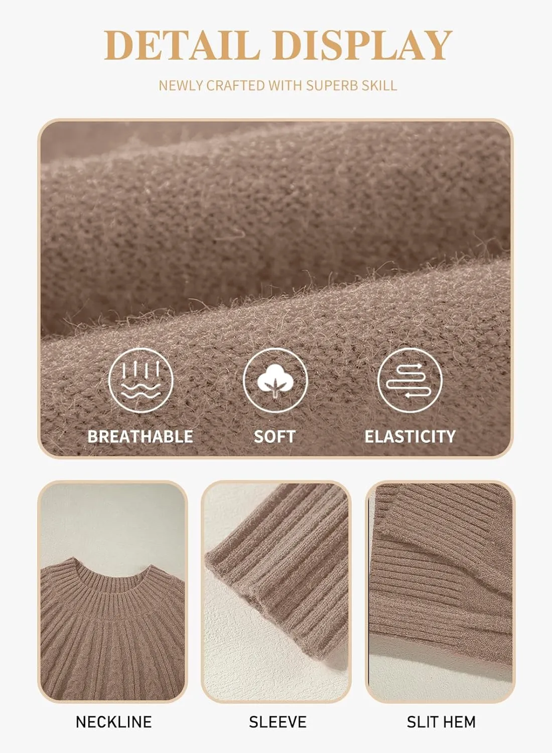 Eytino Womens Plus Size Sweater Casual Long Sleeve Crew Neck Slit Hem Cable Knit Chunky Tunic Jumper Tops(1X-5X)