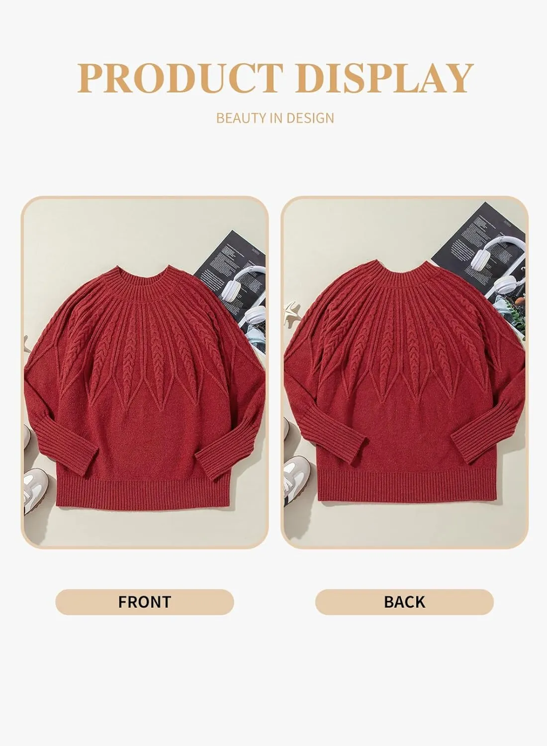 Eytino Womens Plus Size Sweater Casual Long Sleeve Crew Neck Slit Hem Cable Knit Chunky Tunic Jumper Tops(1X-5X)