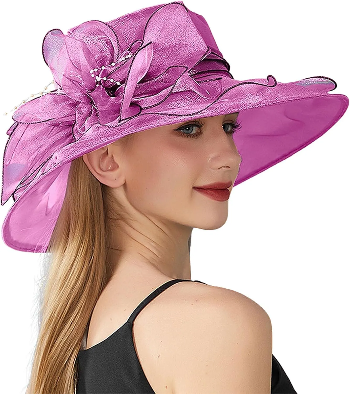 Fascinator Derby Hats for Women 2025 British Organza Church Wide Brim Bridal Tea Party Pearl Floral Bowler Hat Cap