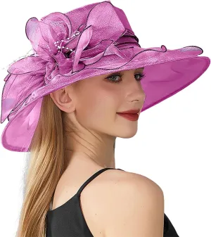 Fascinator Derby Hats for Women 2025 British Organza Church Wide Brim Bridal Tea Party Pearl Floral Bowler Hat Cap