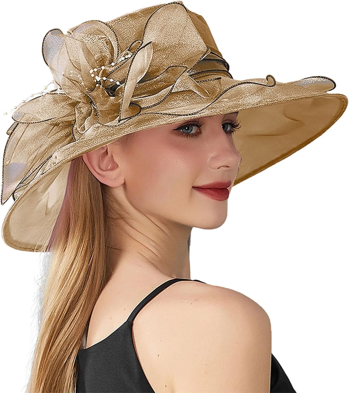 Fascinator Derby Hats for Women 2025 British Organza Church Wide Brim Bridal Tea Party Pearl Floral Bowler Hat Cap