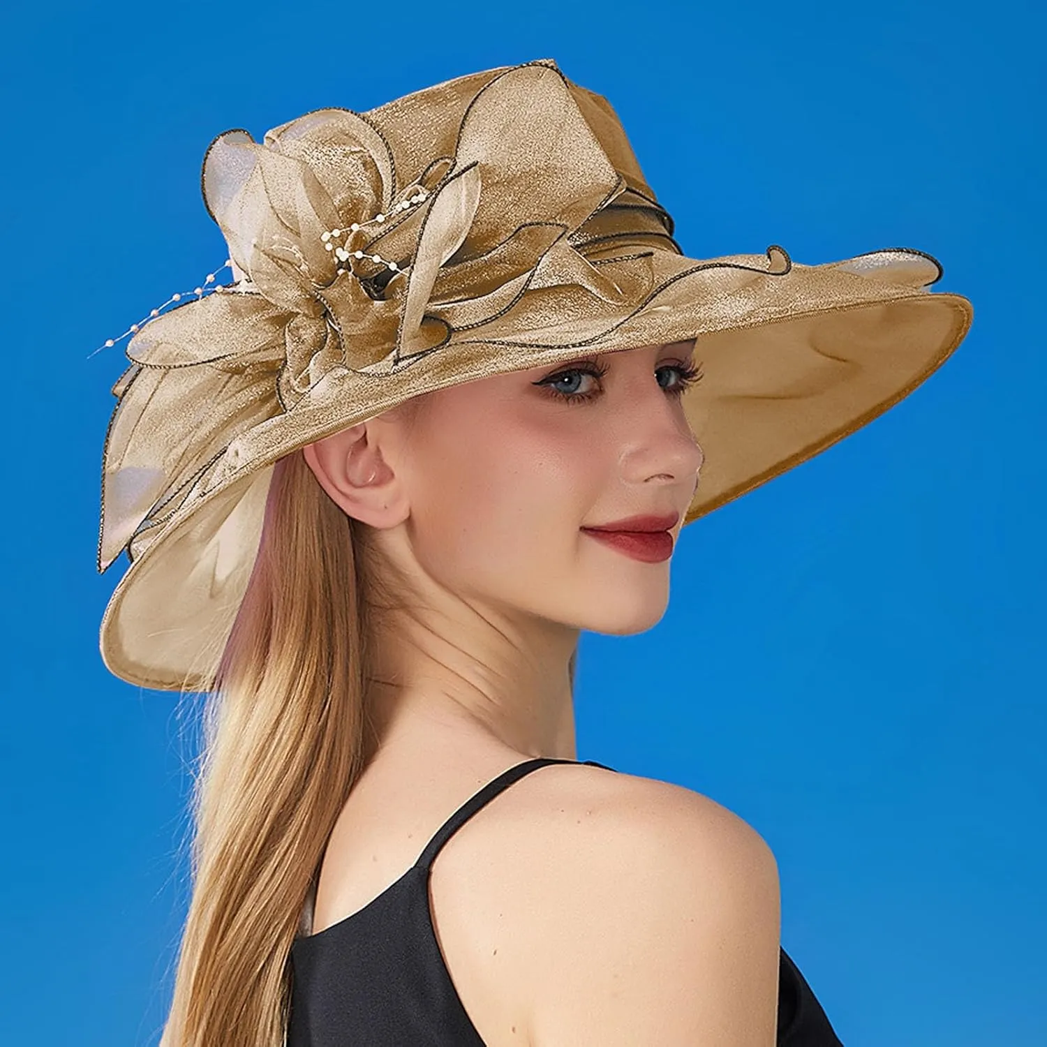 Fascinator Derby Hats for Women 2025 British Organza Church Wide Brim Bridal Tea Party Pearl Floral Bowler Hat Cap