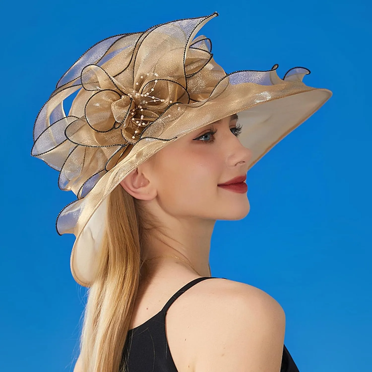 Fascinator Derby Hats for Women 2025 British Organza Church Wide Brim Bridal Tea Party Pearl Floral Bowler Hat Cap