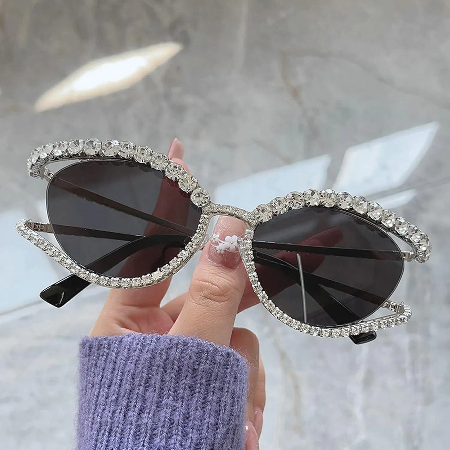 Fashion Full Crystal Shiny Cat Eye Sunglasses For Wome Vintage Luxury Bling Rhinestone Sun Glasses Female Party Eyewear