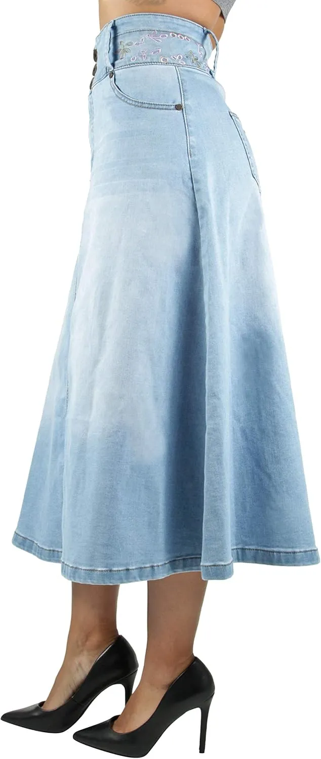 Fashion2Love Women's Juniors/Plus Size Long A-Line Stretch Denim Maxi Skirt