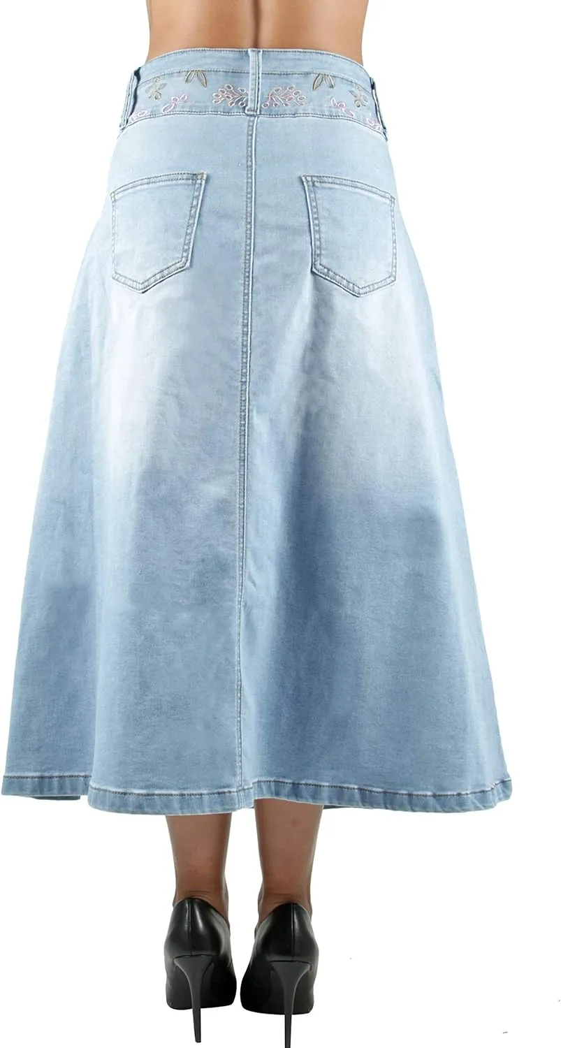 Fashion2Love Women's Juniors/Plus Size Long A-Line Stretch Denim Maxi Skirt