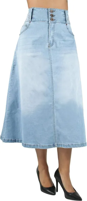 Fashion2Love Women's Juniors/Plus Size Long A-Line Stretch Denim Maxi Skirt