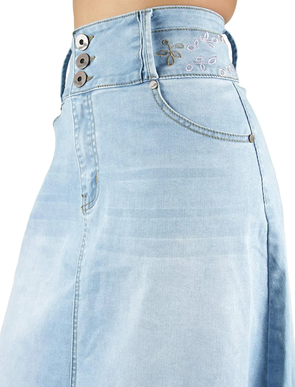 Fashion2Love Women's Juniors/Plus Size Long A-Line Stretch Denim Maxi Skirt