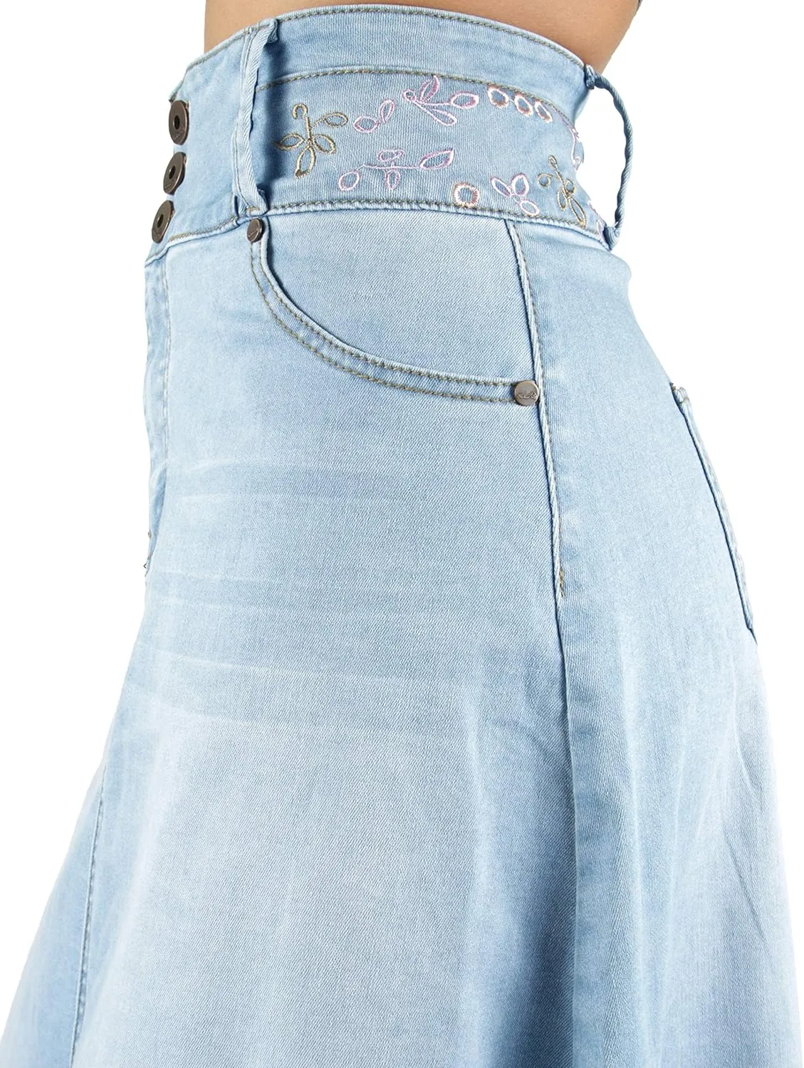 Fashion2Love Women's Juniors/Plus Size Long A-Line Stretch Denim Maxi Skirt