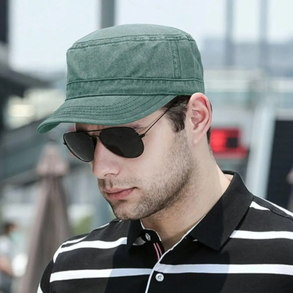 FASHIXD Military Hats for Men Washed Cotton Flat Cap for Outdoor Sports