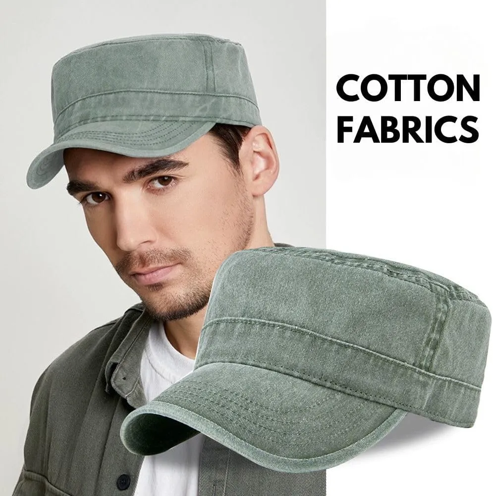 FASHIXD Military Hats for Men Washed Cotton Flat Cap for Outdoor Sports