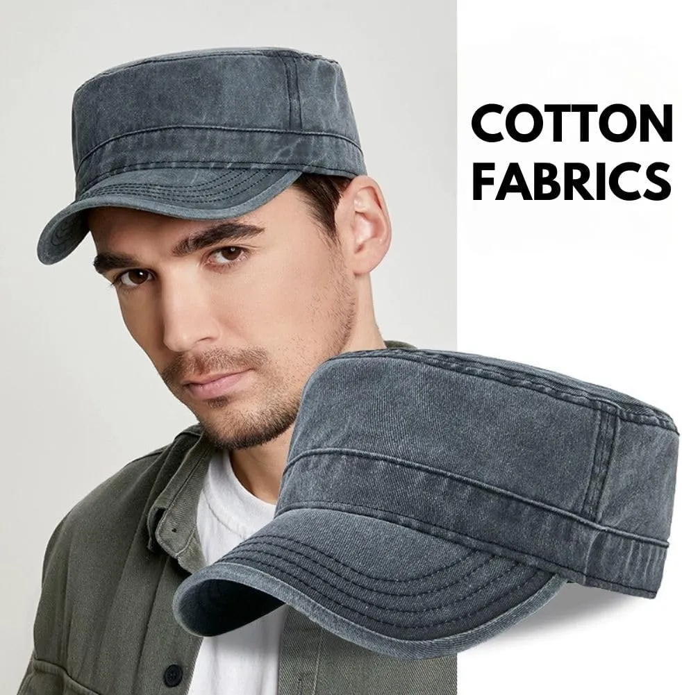 FASHIXD Military Hats for Men Washed Cotton Flat Cap for Outdoor Sports