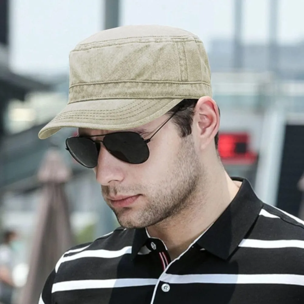 FASHIXD Military Hats for Men Washed Cotton Flat Cap for Outdoor Sports