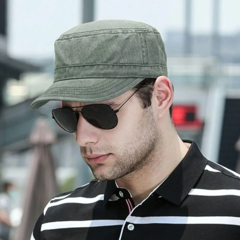 FASHIXD Military Hats for Men Washed Cotton Flat Cap for Outdoor Sports