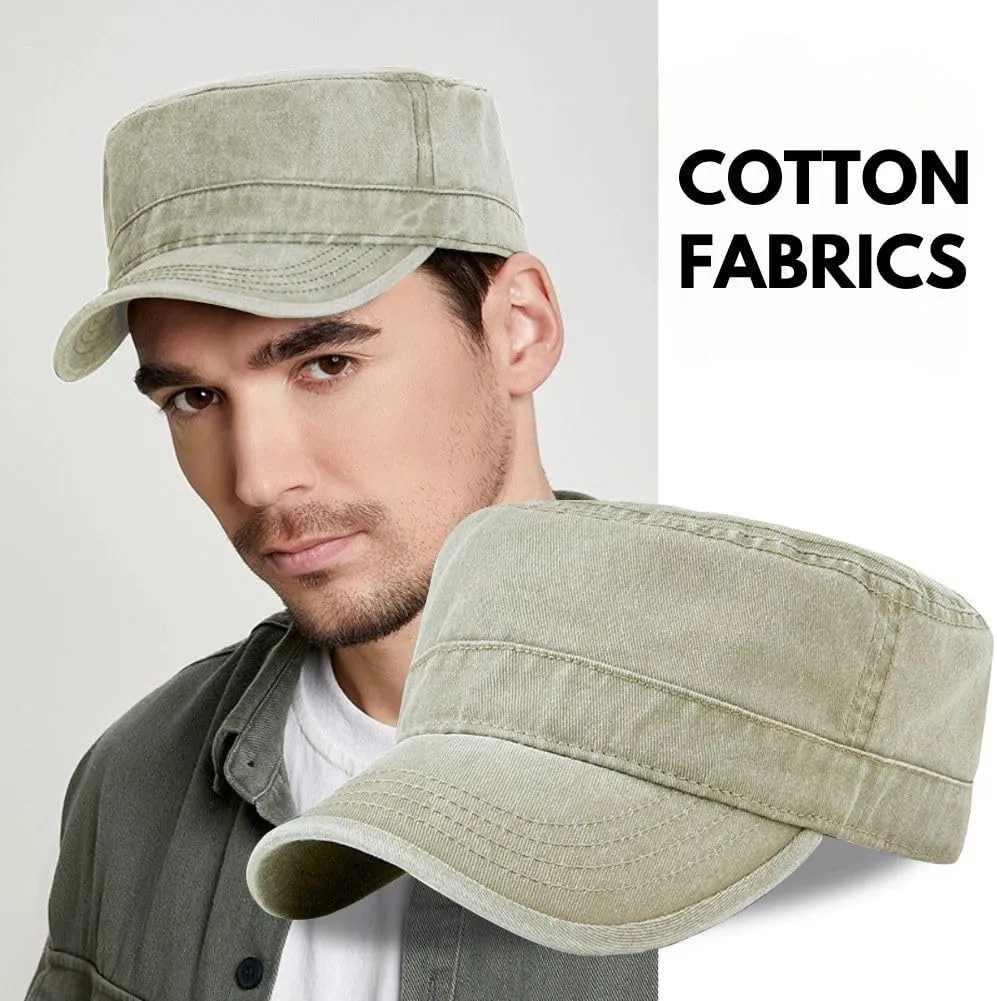 FASHIXD Military Hats for Men Washed Cotton Flat Cap for Outdoor Sports