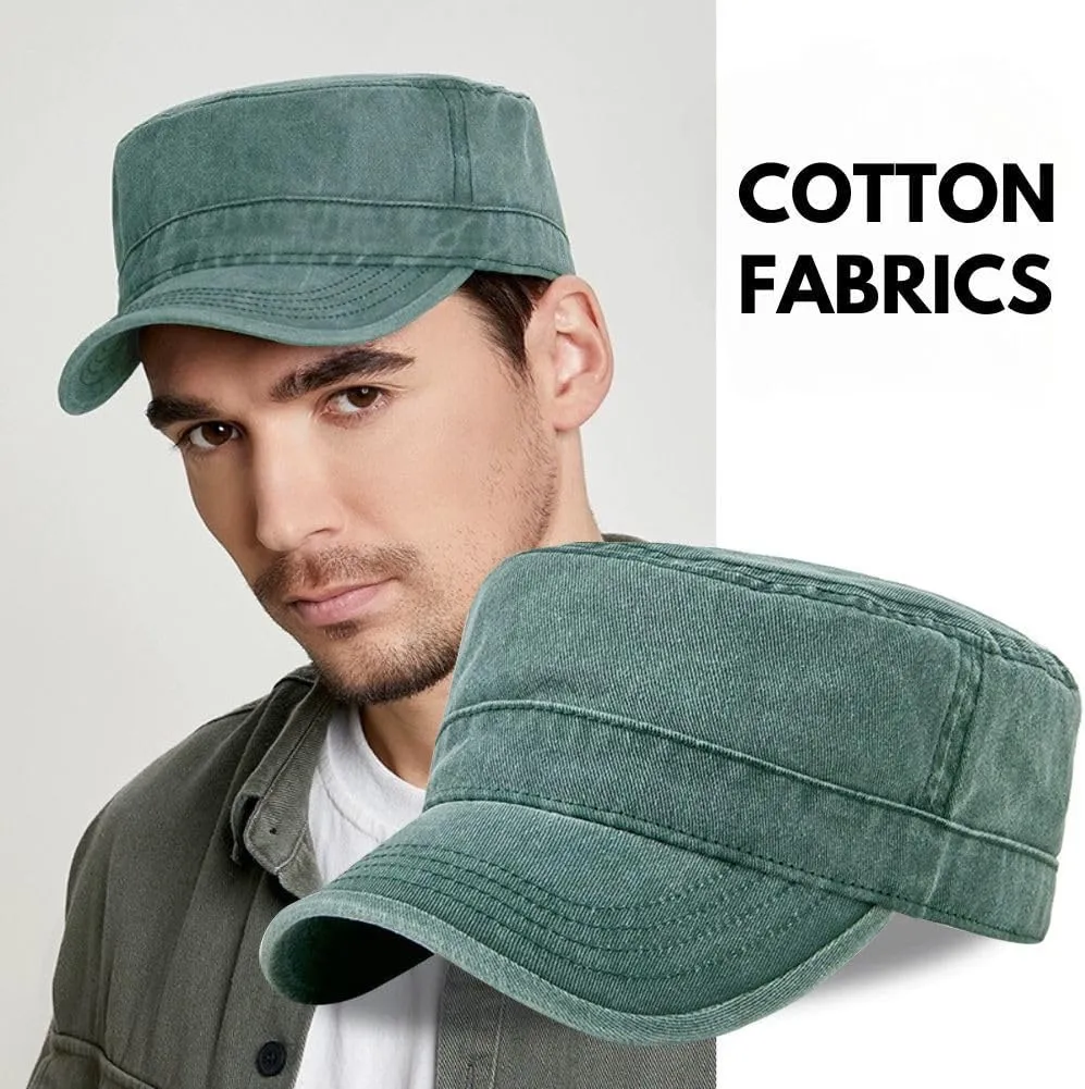 FASHIXD Military Hats for Men Washed Cotton Flat Cap for Outdoor Sports