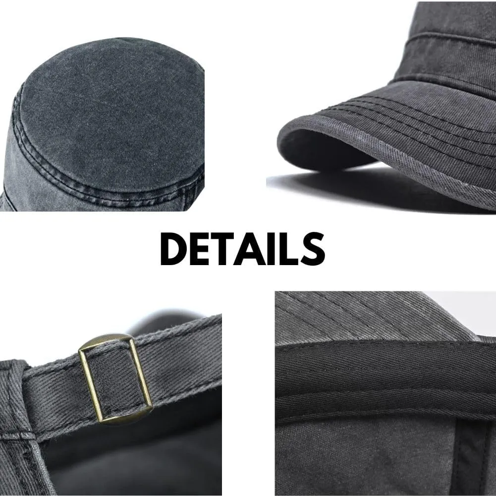 FASHIXD Military Hats for Men Washed Cotton Flat Cap for Outdoor Sports