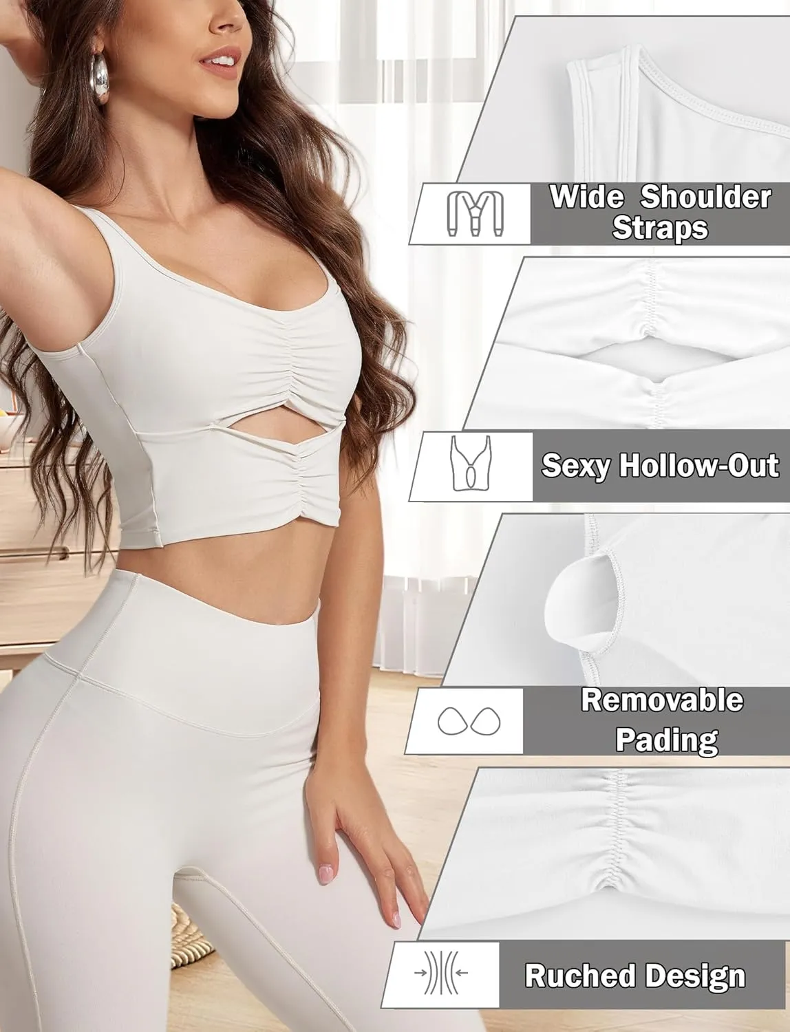 FEOYA Longline Sports Bra for Women Sleeveless Slim Fit Cutout Yoga Workout Cropped Tops Cute Padded Going Out Tank Tops