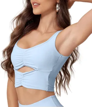 FEOYA Longline Sports Bra for Women Sleeveless Slim Fit Cutout Yoga Workout Cropped Tops Cute Padded Going Out Tank Tops