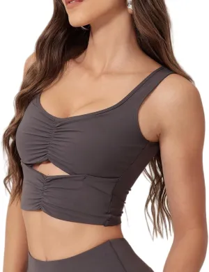 FEOYA Longline Sports Bra for Women Sleeveless Slim Fit Cutout Yoga Workout Cropped Tops Cute Padded Going Out Tank Tops
