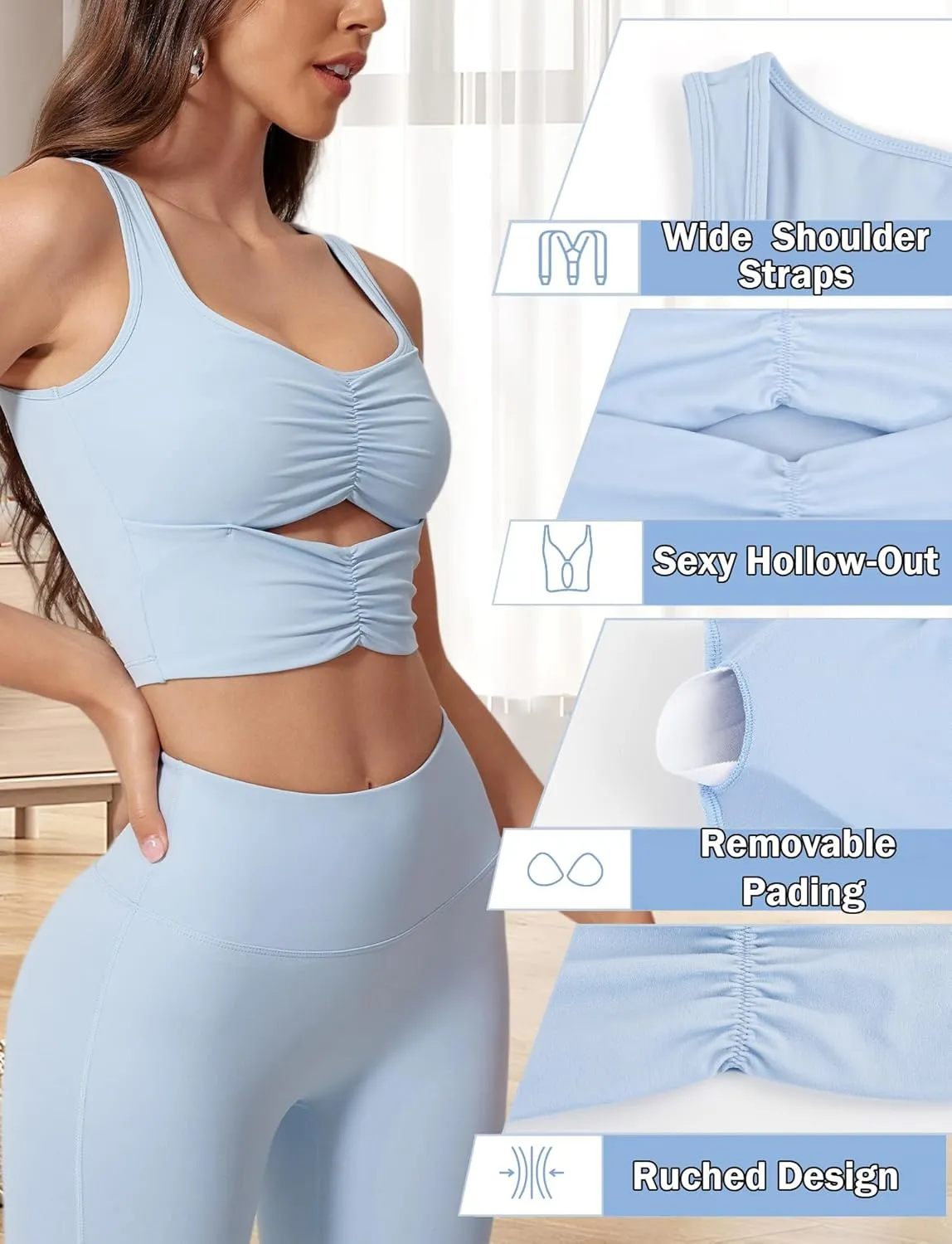 FEOYA Longline Sports Bra for Women Sleeveless Slim Fit Cutout Yoga Workout Cropped Tops Cute Padded Going Out Tank Tops