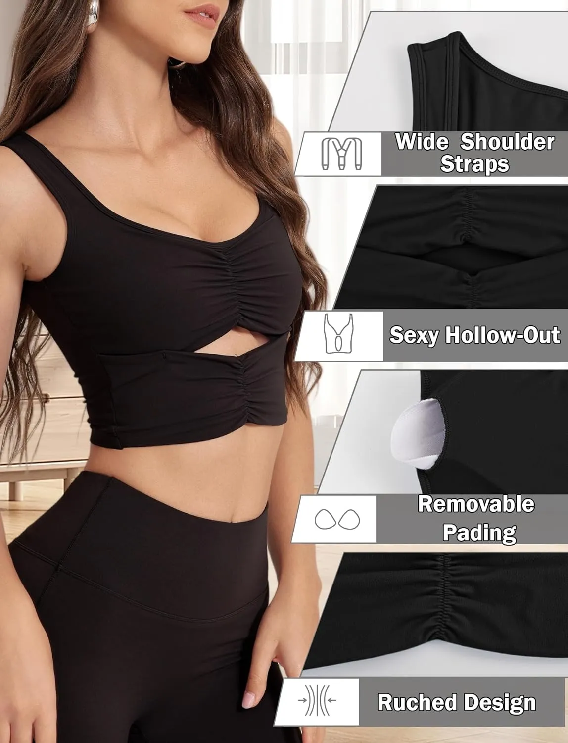 FEOYA Longline Sports Bra for Women Sleeveless Slim Fit Cutout Yoga Workout Cropped Tops Cute Padded Going Out Tank Tops