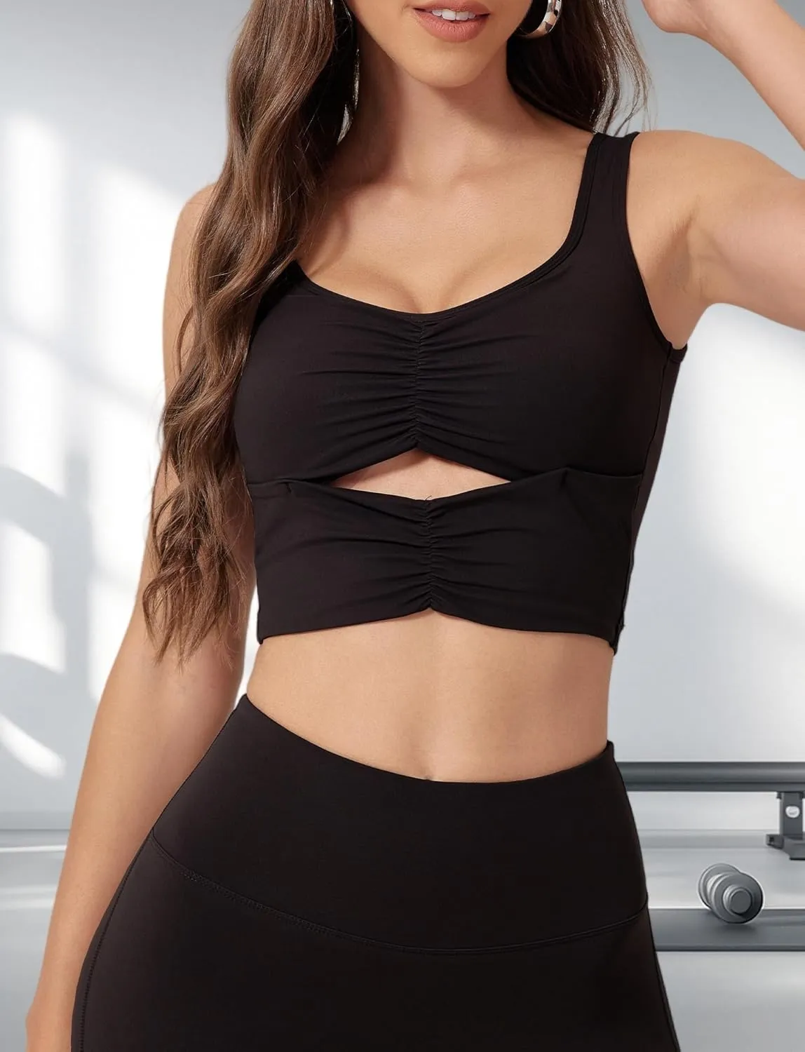 FEOYA Longline Sports Bra for Women Sleeveless Slim Fit Cutout Yoga Workout Cropped Tops Cute Padded Going Out Tank Tops