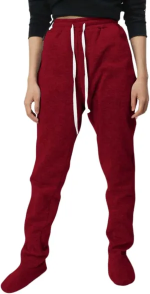 Fleece Footed Pajamas Pants for Women Soft Drawstring Jogger Sweatpants with Feet Winter Warm Comfy Lounge Pants