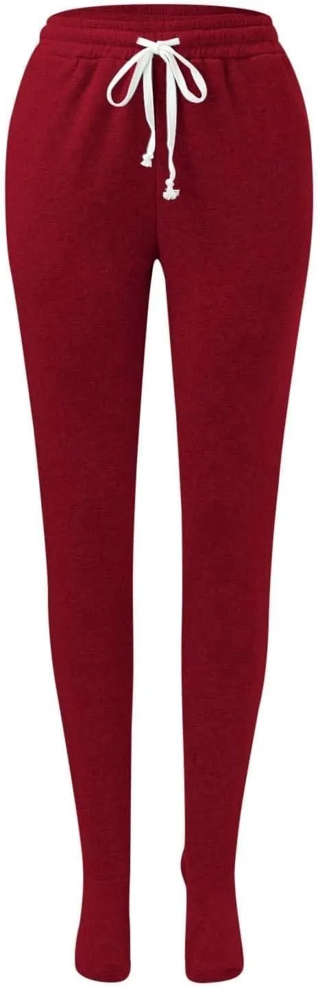Fleece Footed Pajamas Pants for Women Soft Drawstring Jogger Sweatpants with Feet Winter Warm Comfy Lounge Pants