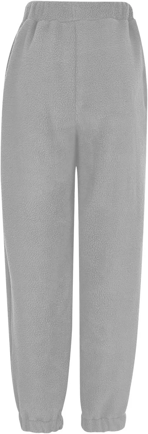 Fleece Sweatpants for Women Oversized High Waisted Drawstring Athletic Joggers Warm Workout Sherpa Pants with Pockets