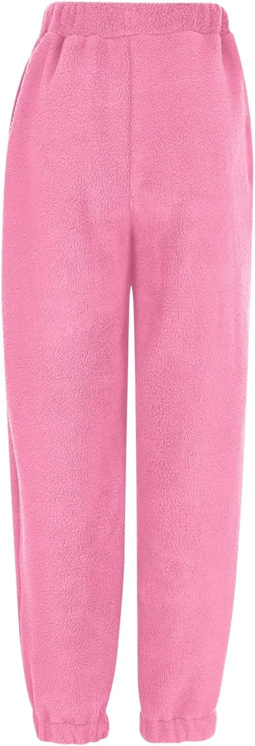 Fleece Sweatpants for Women Oversized High Waisted Drawstring Athletic Joggers Warm Workout Sherpa Pants with Pockets