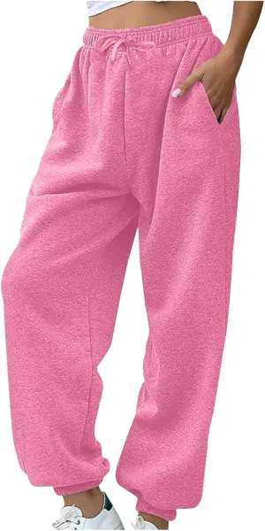 Fleece Sweatpants for Women Oversized High Waisted Drawstring Athletic Joggers Warm Workout Sherpa Pants with Pockets